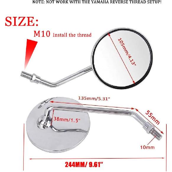 Rear View Mirror 10mm Motorcycle Scooter Round Moped Mirrors for Honda Honda CB 350 450 500 550 600 650 900 750 Suzuki Kawasaki/Universal M10 Chrome