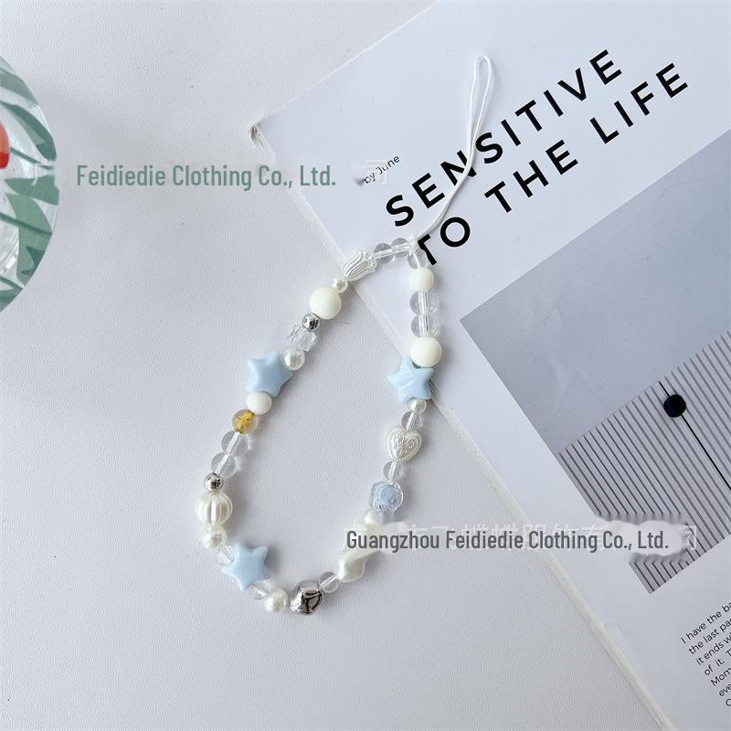 Ремешок для телефона ручной работы с синими бусинами в виде звезды из морской соли