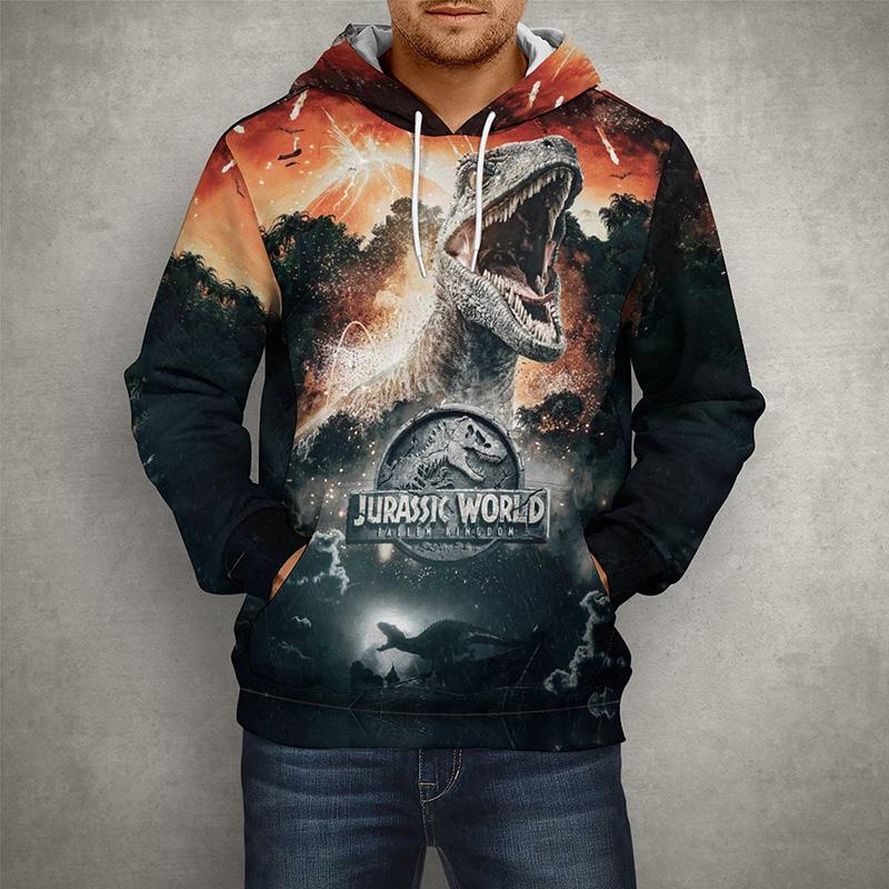 Осенние мужские толстовки с капюшоном, топы с парком Юрского периода, пуловер с 3D принтом, модная одежда, повседневные толстовки с изображением Мира Юрского периода, уличная одежда, пальто с динозавром