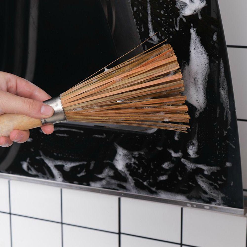 Traditional Wooden Handle Durable Bamboo Dish Scrubber Cleaning Tool Pot Pan Cleaner Wok Brush