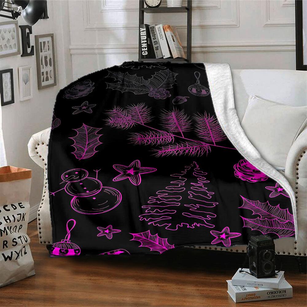 1pc Christmas Winter Print Blanket Lightweight Flannel Throw Blanket For Sofa, Bed, Living Room, Office, Outdoor Travel, Camping