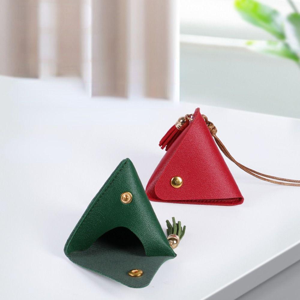 New Triangular Leather Coin Purse Portable Solid Color Storage Bag Access Control Card Snap Button Wallet