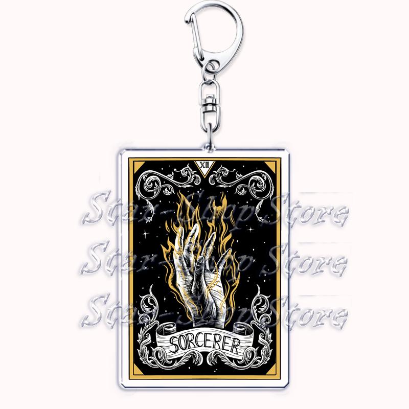 Popular Culture Halloween Tarot Card Keychains for Accessories Moon Luna Death Keyring Jewelry Fans Lovers Friends Reader Gifts