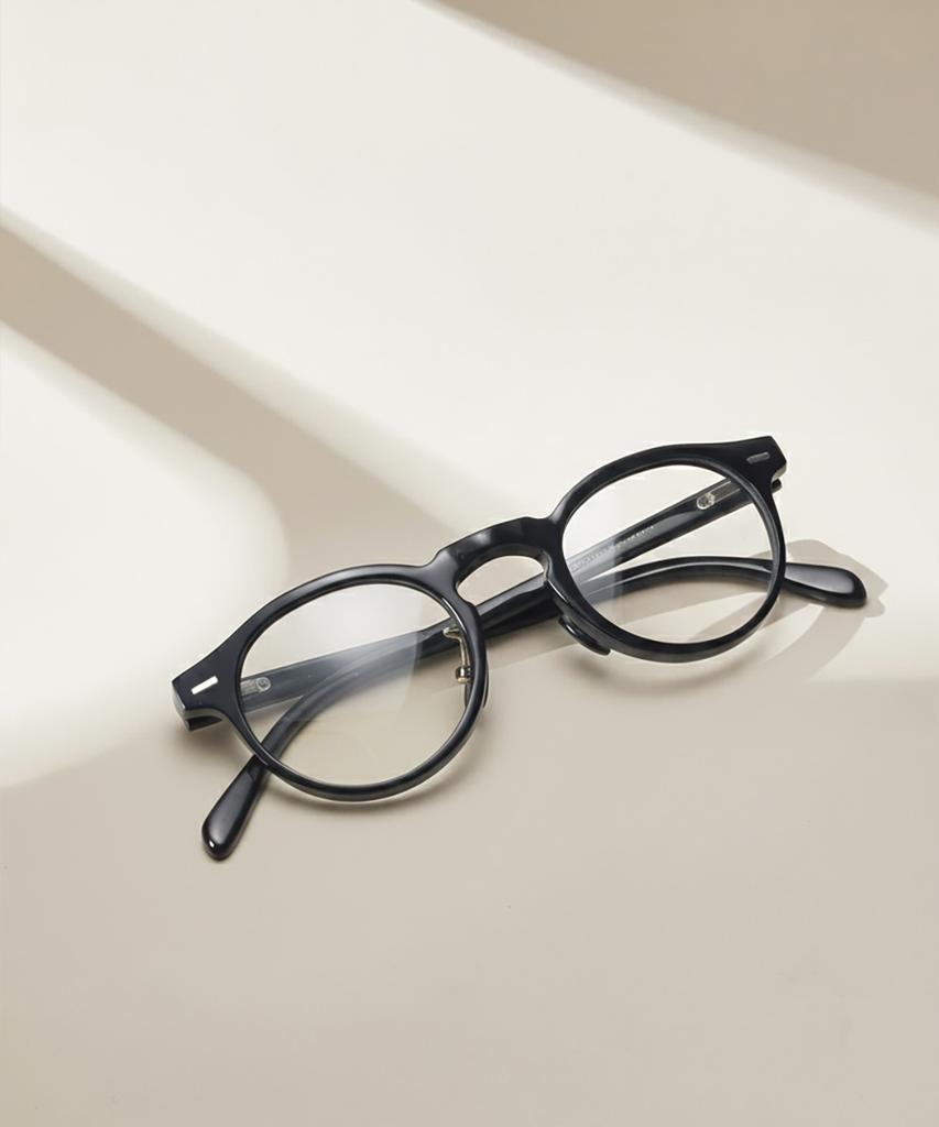 Lingkeonpeuleim Buffalo Horn Round Acetate Eyeglass Frames Black