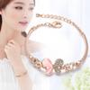 Korean Pink Butterfly Gold-Plated Bracelet: Women's Stylish Diamond-Set Bangle
