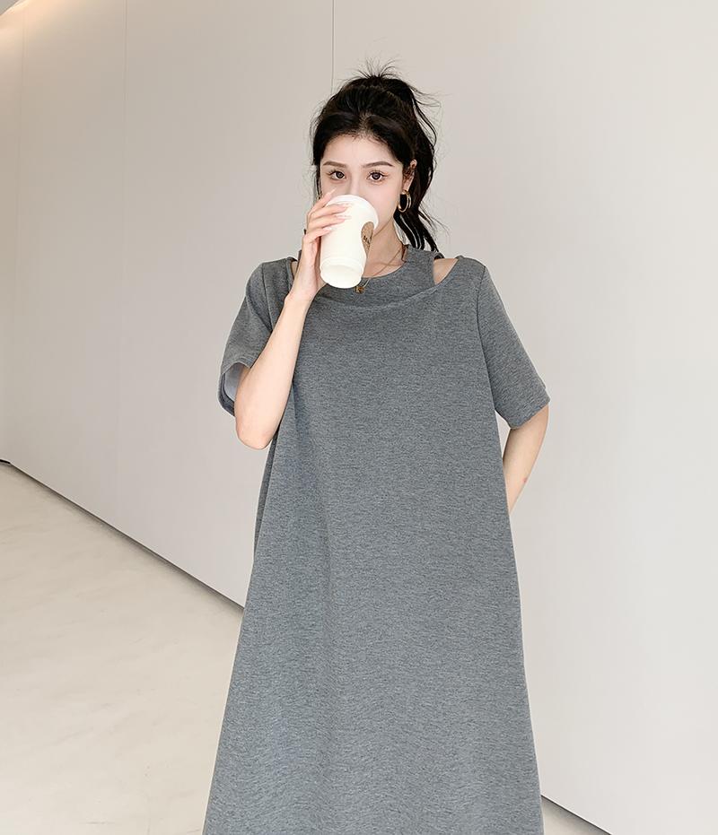 MODIQUE Лето Плюс Размер Женщины Свободные Универсальные Макет Из Двух Частей Минималистское Длинное Платье Женские Повседневные Оверсайз Сплошные Цвета С Короткими Рукавами О-Образным Вырезом Платья