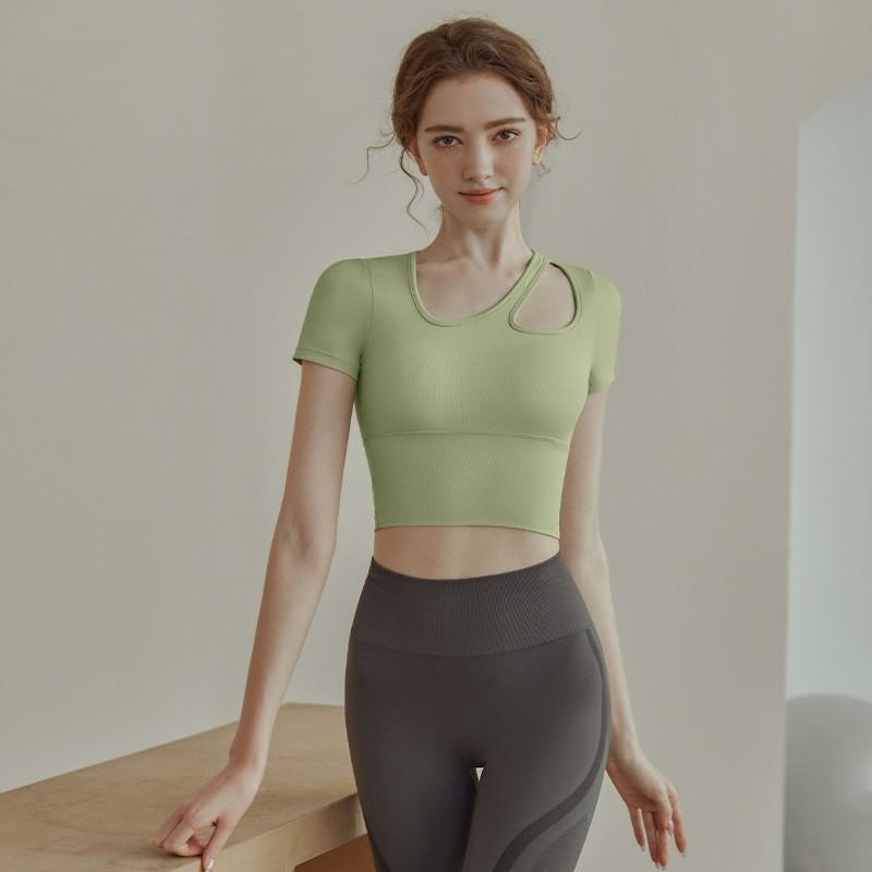 Direct supply, yoga with chest pad, beautiful back T-shirt, slim fit and thin, nude fitness sports running long-sleeved top