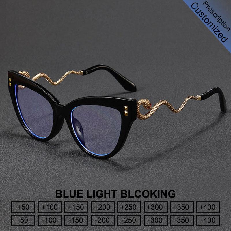 Cat Eye Snake Reading Eye Glasses Women Myopia Customize Prescription Optical Anti Blue Light Frame Pphotochromic 1.0 To 4.0