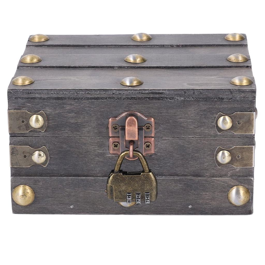 Vintage Wooden Storage Box 145x120x85mm Multifunctional Decorative Treasure Chest Box with 3 Bit