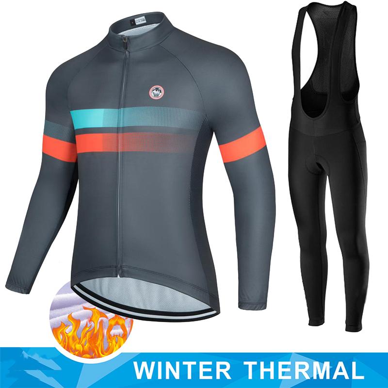 Team Men's Winter Thermal Fleece Cycling Long Sleeve MTB Bicycle Warm Riding Jersey Set Road Bicycle Riding Outdoor Clothing