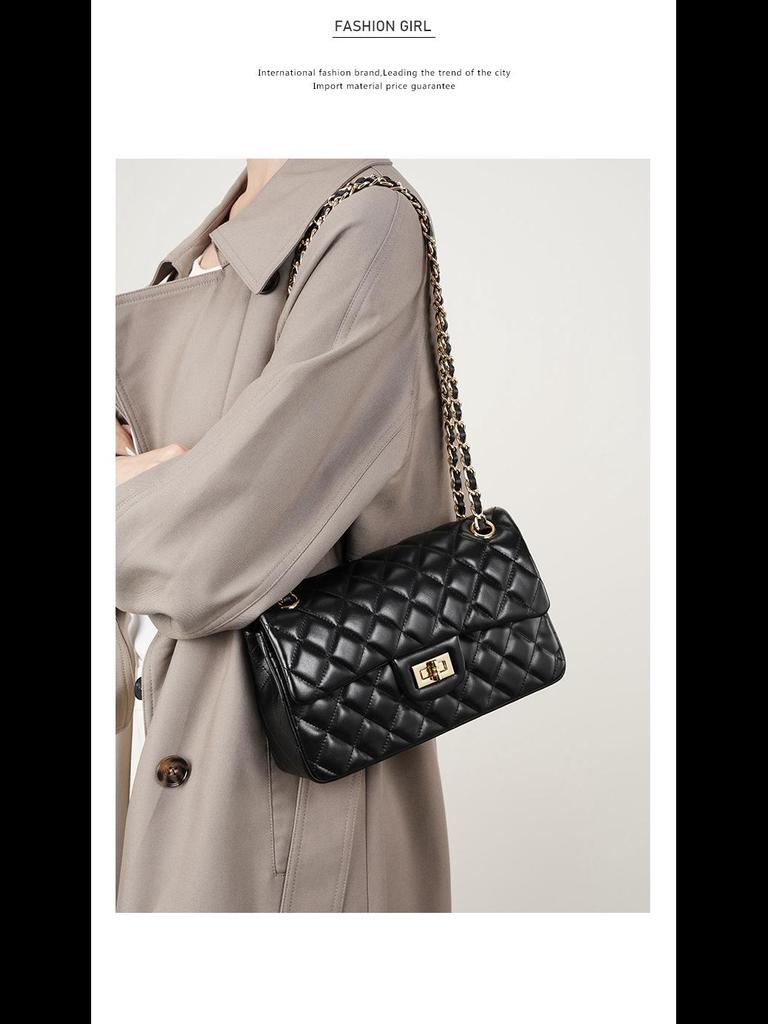 Fang Pangzi CF Caviar Style Diamond Shoulder Messenger Bag - Genuine Leather Women's Niche Design