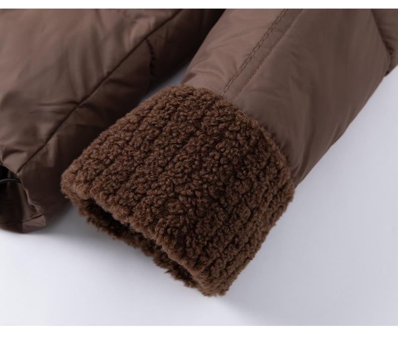 Женская зимняя хлопковая куртка пэчворк 2024 года с манжетами из овчины - Короткий европейский стиль