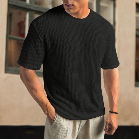 Мужская летняя футболка однотонная с круглым вырезом и короткими рукавами, мягкая, дышащая, эластичная, свободная, спортивная, деловая, повседневная