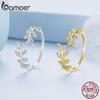 New 925 Sterling Silver Korean Style Delicate Leaf Open Ring for Women 2 Colors Simple Ring Fine Jewelry Wedding Gift