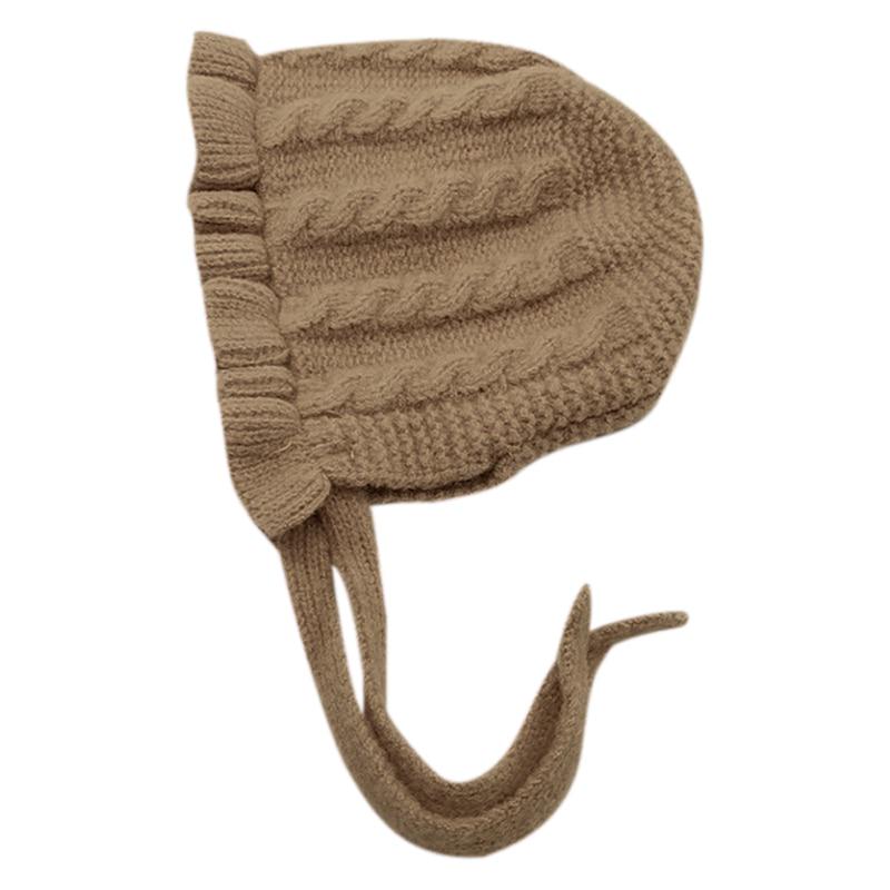 Winter Baby Girls Toddler Solid Print Hats With Ruffle Design Casual Caps Headwear