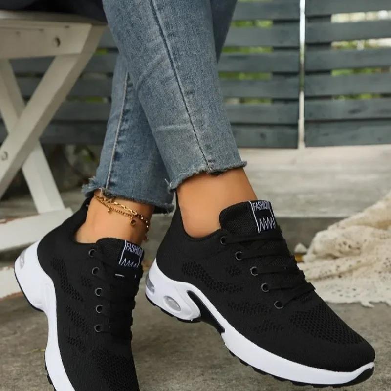 Мода 2024 года, горячая распродажа, женская обувь на шнуровке, женская вулканизированная обувь, осенняя дышащая сетчатая однотонная повседневная удобная обувь для ходьбы