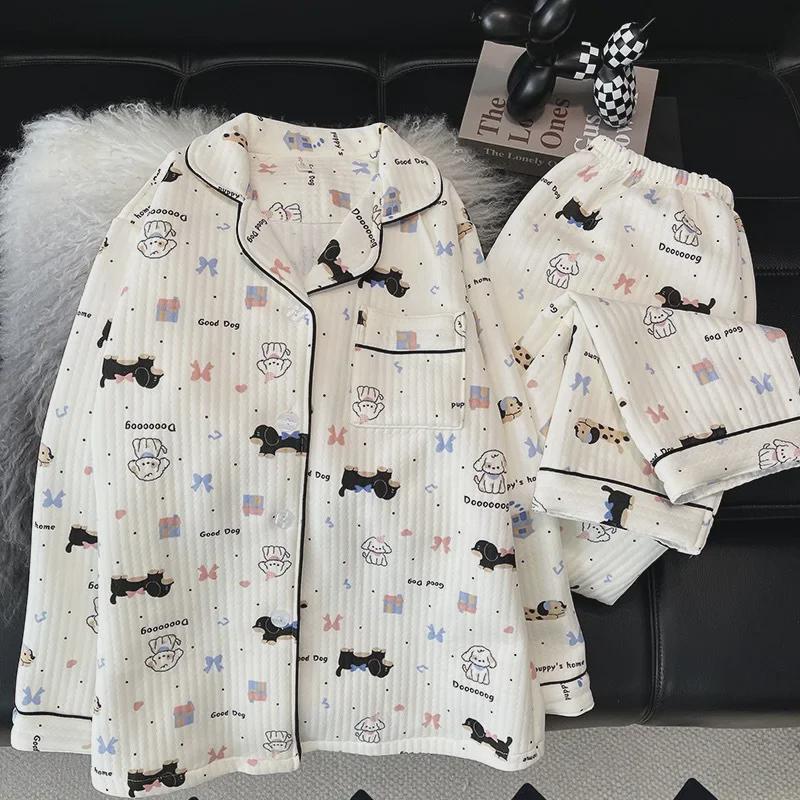 «Женский комплект пижамы TikTok осень/зима: Милый, теплый хлопковый комплект из двух частей для домашнего ношения.