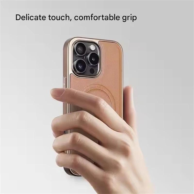Роскошный магнитный кожаный чехол Magsafe для IPhone 16 15 Pro Max 16Pro 15Pro IPhone16 ProMax IPones Mac Safe противоударный чехол