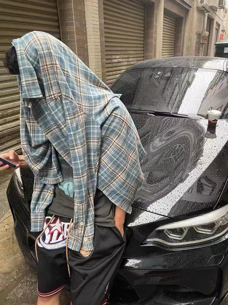 Рубашка из фланели в клетку с бахромой в стиле ретро, унисекс, весенняя, свободного кроя