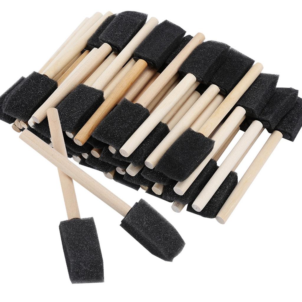 50Pcs Foam Brush Black Sponge Wood Handle Paint Brush Children Drawing Graffiti Tools