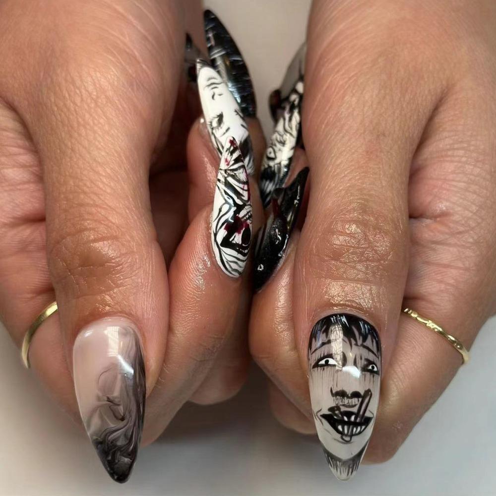 Wearable Manicure Almond Fake Nails Spring Press on Nails Detachable 3D Long Fake Nails Girl