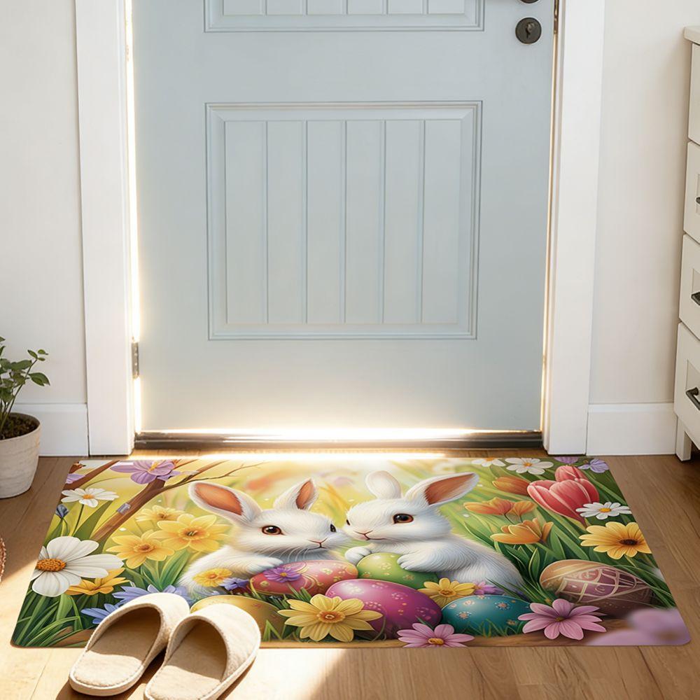 Cartoon Easter Bunny Door Mat Egg Flower Bathroom Mat Anti Slip Mat  Floor Protection
