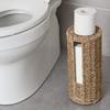 Rustic Woven Iron Toilet Paper Holder - Freestanding 3-Roll Tissue Storage Organizer Natural Wicker Functional Bathroom Decor