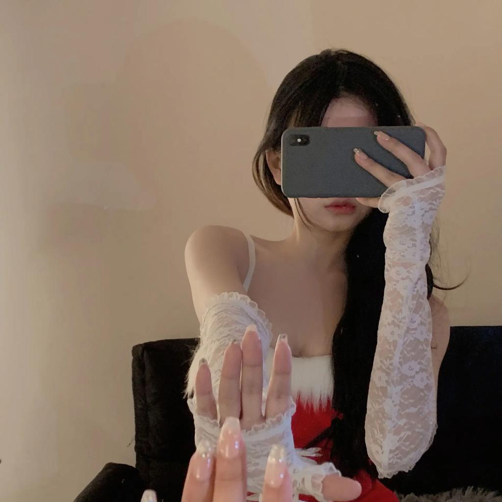 Сетчатые перчатки-митенки с бантиком для женщин, кружевные перчатки с оборками без пальцев, варежки JK Lolita Kawaii, белые перчатки, защита от УФ-лучей, Y2k