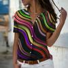 2025 Summer New Fashion Women's Geometry Printed Short Sleeve V-neck Casual Button-down Shirt Top