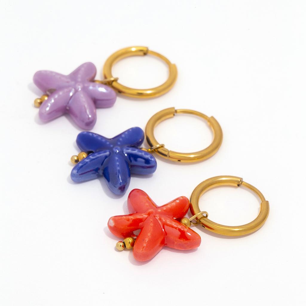 Ceramic Dopamine Starfish Earrings for Women Colorful Vibrant Pendant Youthful Hypoallergenic Stainless Steel  Zircon Gift