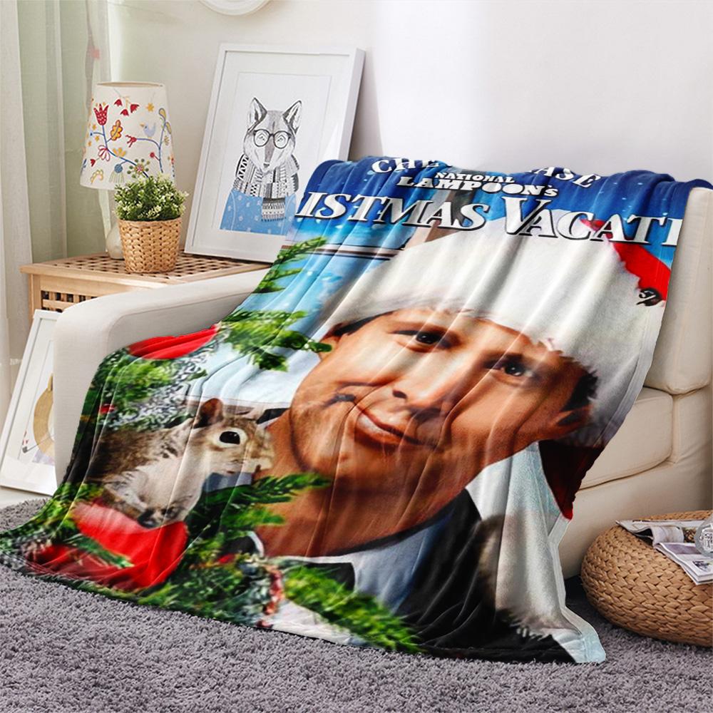 1PC Crazy Christmas Vacation Print FlAannel Blanket, High quality Comfortable for All Seasons, Home Decor, Warmth and Comfort