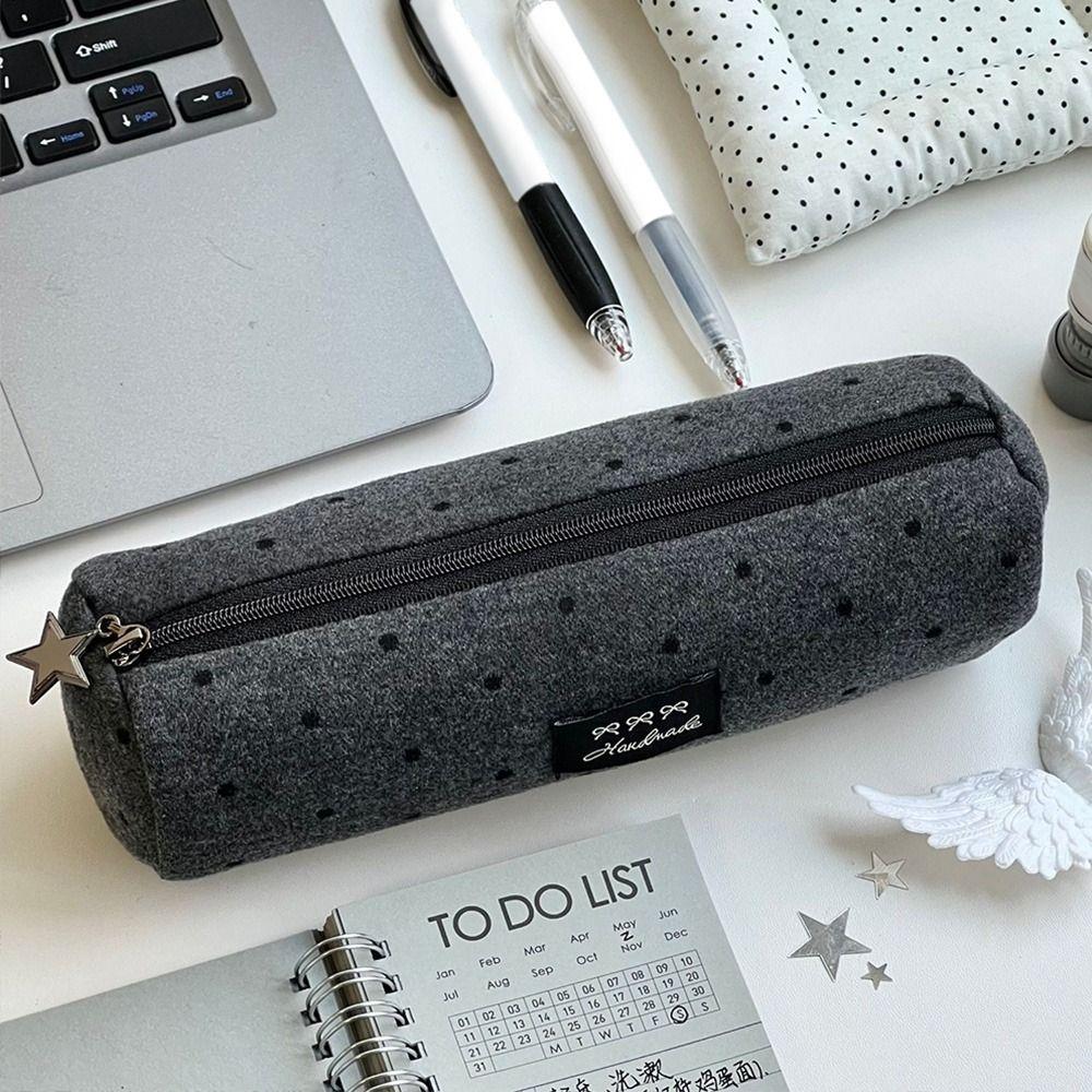 Polka Dot Pencil Case Gray Stationery Bag High Quality Pencil Pouch School Supplies