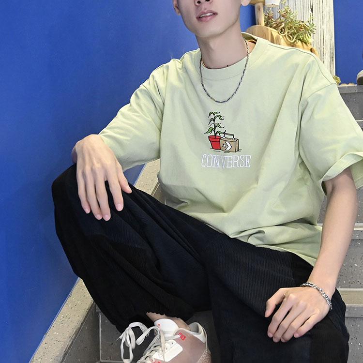 Converse Футболки для автопутешествий Мужская Зеленая С круглым вырезом Умеренный Прямой крой 10023266-A03