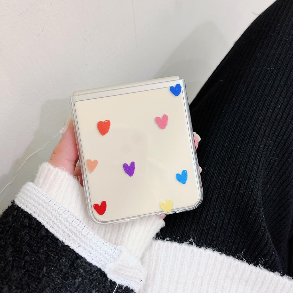 For Samsung Galaxy Z Flip 3 Case Korean Colorful Heart For Samsung Z Flip 4 Zflip4 Luxury Hard Pc Clear Cover With Laser Jam