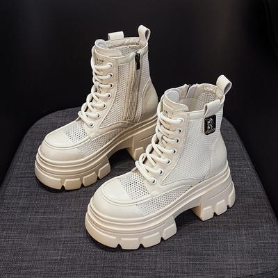 Женские летние кожаные ботинки с перфорацией: Крутая обувь на высокой платформе и толстой подошве в британском стиле, женские сандалии-ботинки с сетчатой отделкой