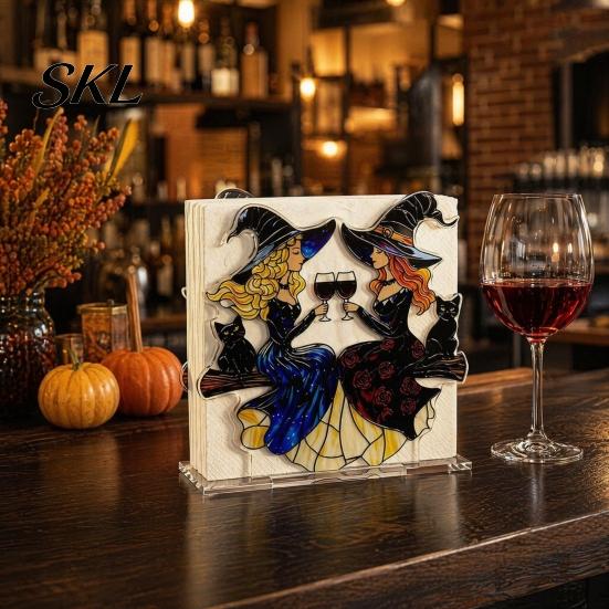 Compact Napkin Dispenser Holder, Ghost Halloween Theme, Transparent Acrylic Vertical Design Holder Dispenser, for Dining Tables Bars Kitchens