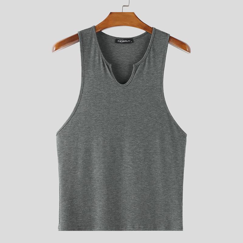 INCERUN Men Summer V Neck Sleeveless CasualThin Gym Sport Tank Tops