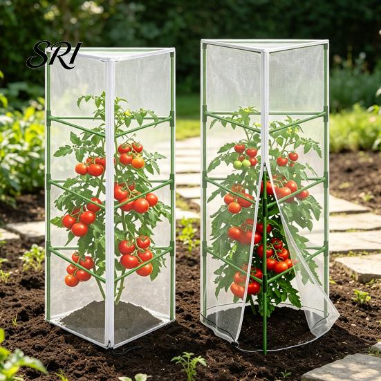 Tomato Cage Netting Garden Bird for Round Triangular Breathable Mesh Insect Barrier Fine Cover with Zipper Drawstring Plant Vertical Climbing