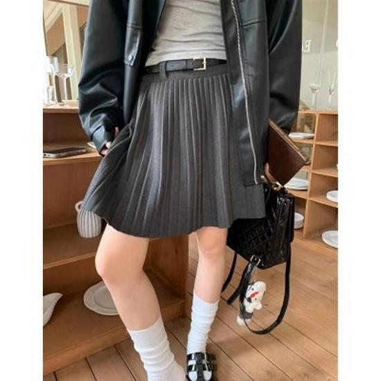 Настоятельно рекомендуется: Мягкая плиссированная юбка А-силуэта с высокой талией для женщин - Осень/Зима, Корейский стиль, Однотонная, Длина до середины бедра
