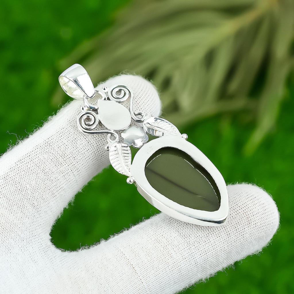 Sterling Silver Polychrome Jasper Gemstone Birthday Bezel Engagement New Pendant