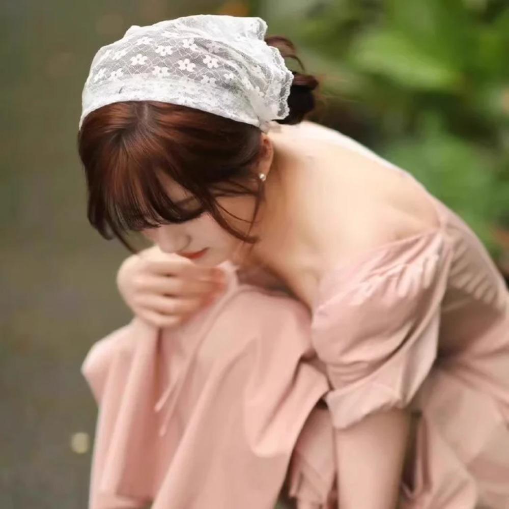 Летний головной убор, повязка на голову с французским пасторальным треугольным платком для волос, женская, для девочек, кружевная лента