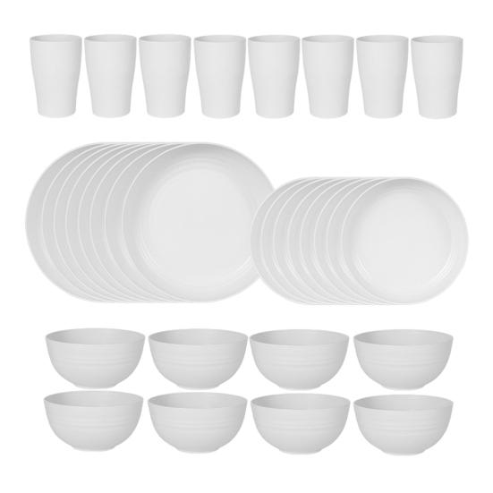 32-Piece Plastic Tableware Set Food-grade Reusable Dinner Plates Bowls Cups Service for 8 Dishwasher Safe Non-breakable Dishware for Picnics