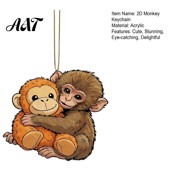 Cute Monkey Keychain 2D Holding Plush Toy Bag Cartoon Keyring Charm Acrylic Hanging Pendant for Backpack Purse Car Keys Decorative Accessory