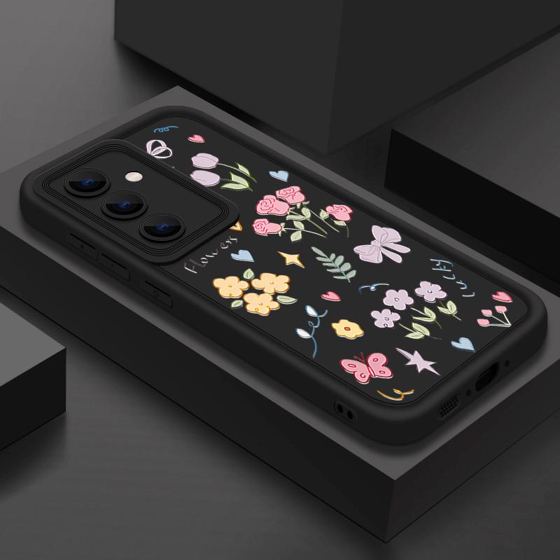 Cartoon Floral Print TPU Shockproof Matte Case For Samsung S25 Ultra S24 FE S23 Plus A56 A36 A16 A15 A55 A06 Soft Silicone Lens Protection Phone Cover