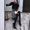 Европейские и американские ботфорты женские высокие сапоги с острым носком на тонком каблуке эластичные сапоги выглядят стройнящими