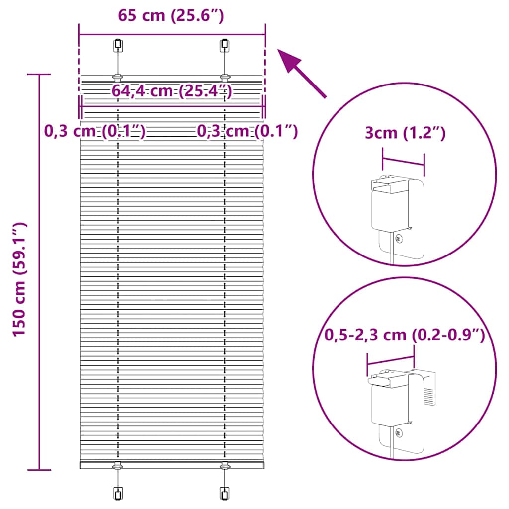 Pleated Blind Pink 65x150 cm Fabric Width 64.4 cm Polyester