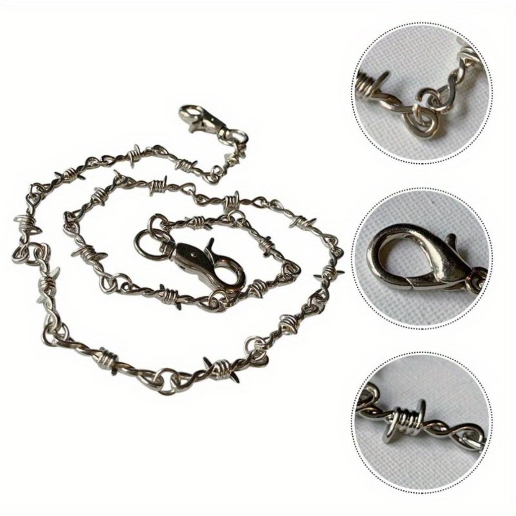 1pcs Chain Necklace Pants Waist Punk Chain Pants Men's Jewelry Barbed Wire Jeans Silver Necklace Men's and Women's Necklace Pants Chain Body Chain