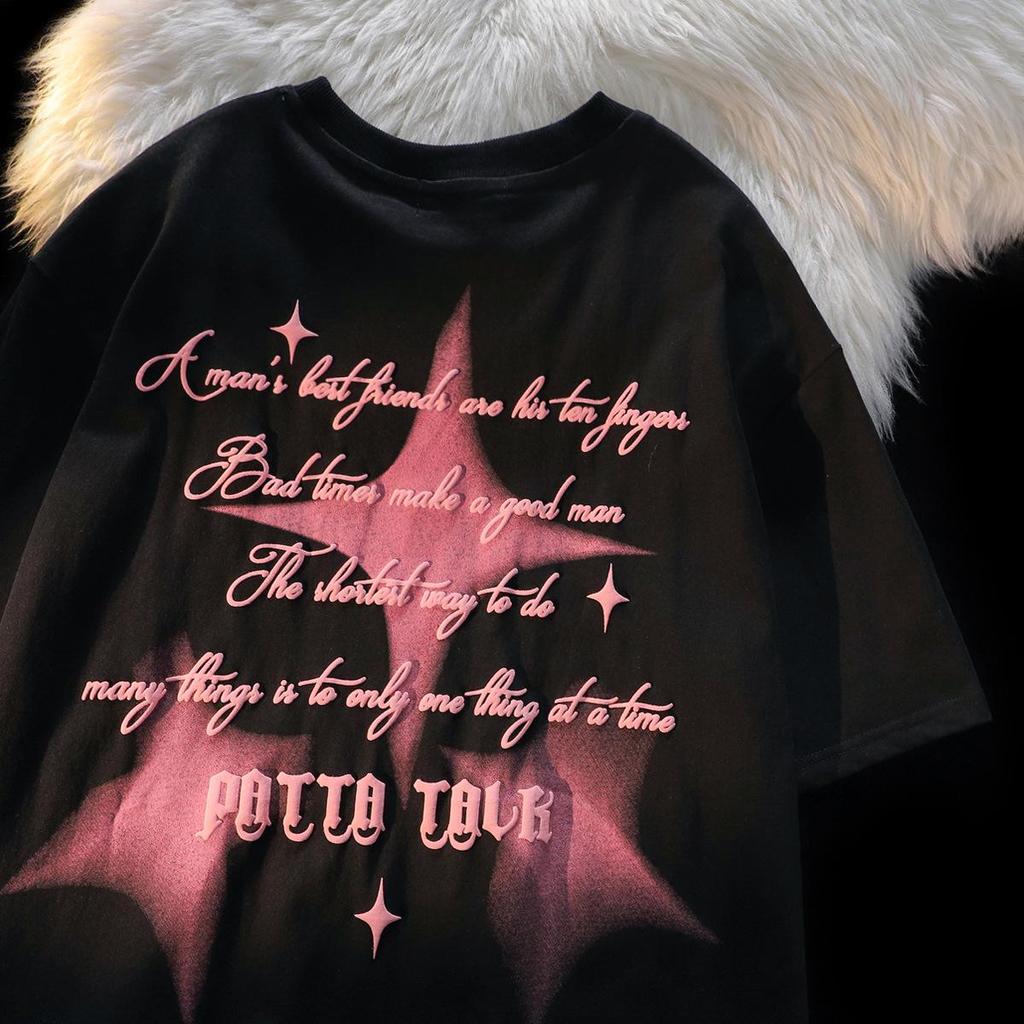 Женская американская ретро-футболка оверсайз из чистого хлопка - Милый свободный топ с коротким рукавом на 2025 год