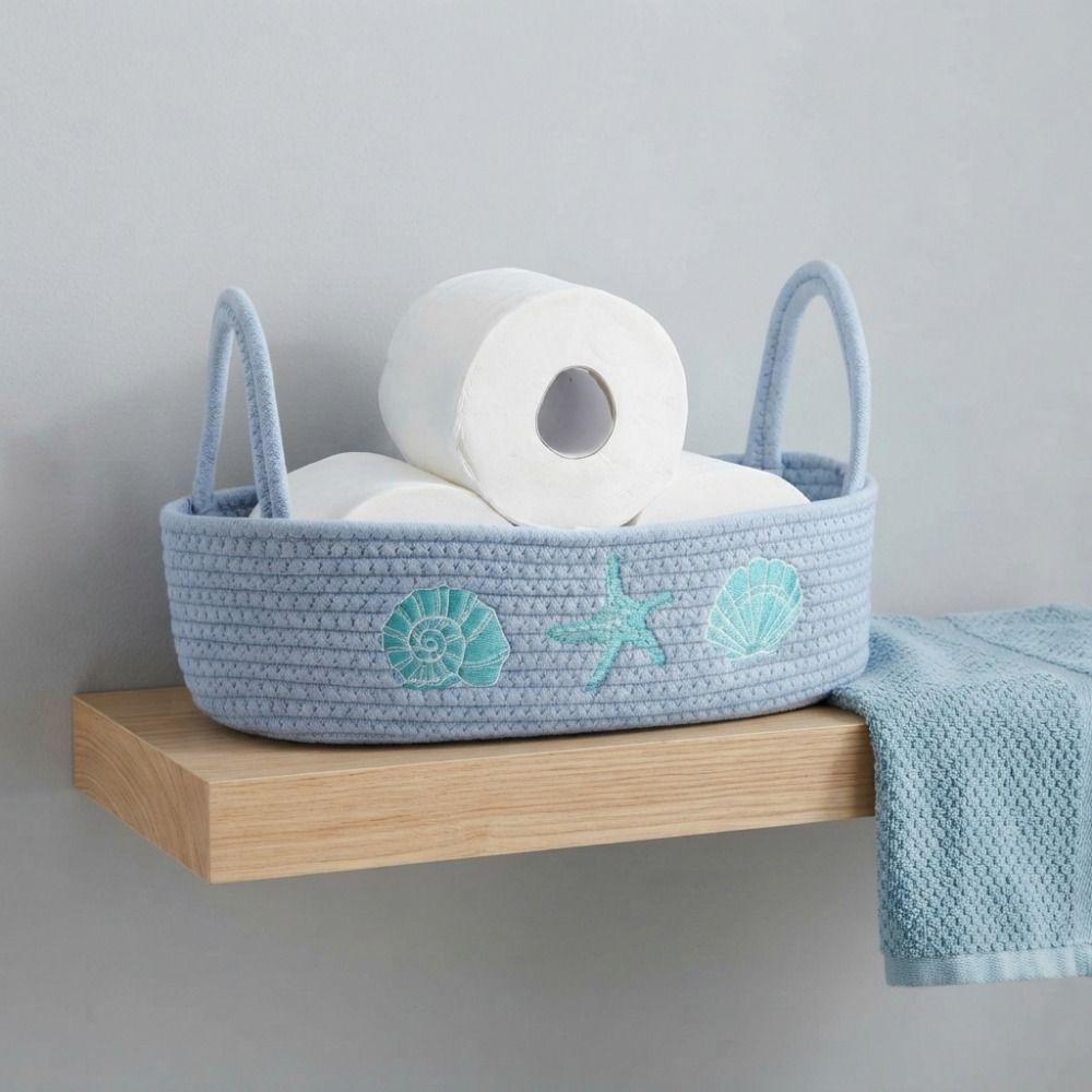Ocean Style Cotton Rope Storage Basket Oval Toilet Paper Holder Basket For Home