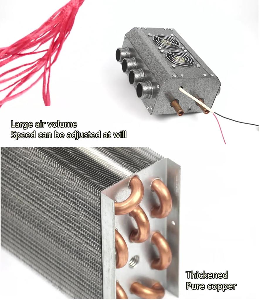 Car Underdash 12V Heater Dual Side 8 Port 14 Pass All Copper Coil 26.5*17.5*11cm